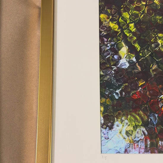photography print close-up of a textured surface with autumnal colors gold frame video 
