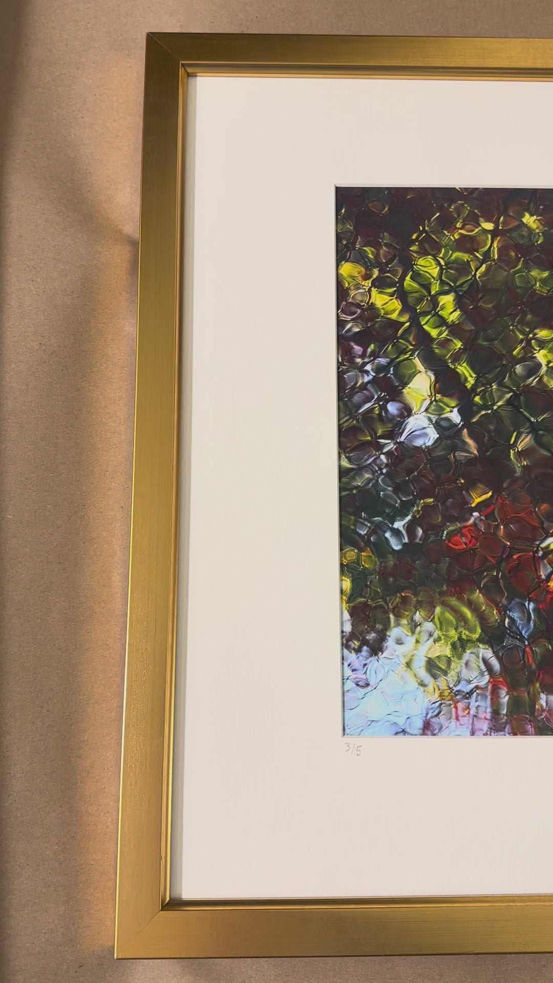 photography print close-up of a textured surface with autumnal colors gold frame video 